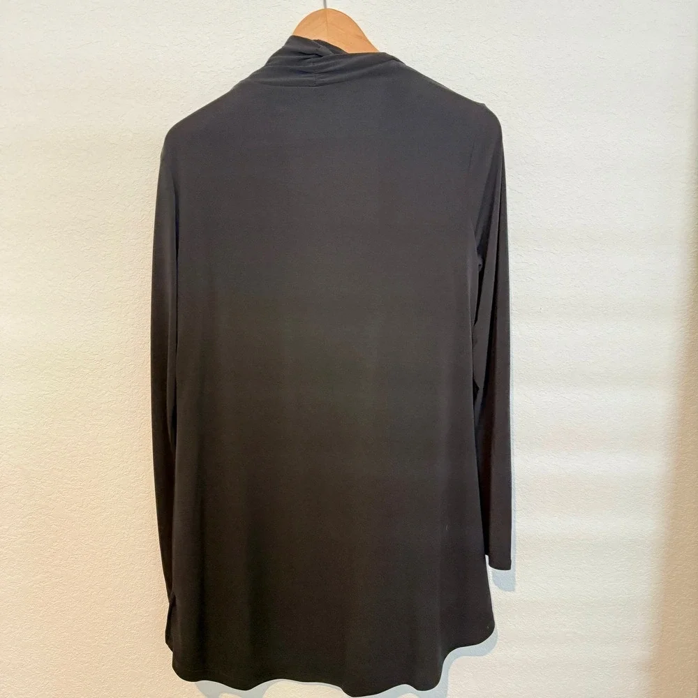 Nicole by Nicole Miller Cardigan Women L Black Draped Open Front